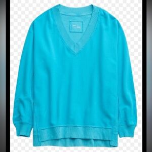 Aerie Vacay Every Day V Neck Sweatshirt Size L Blue American Eagle